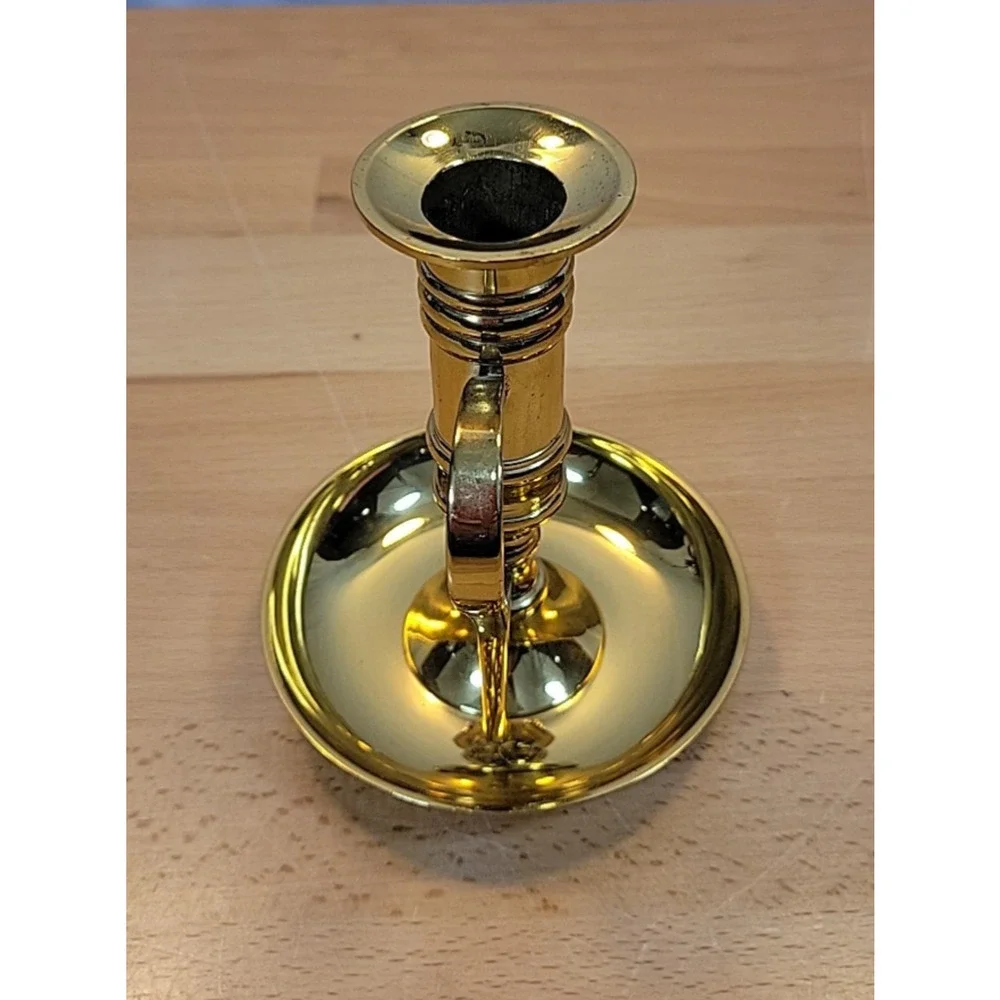 Brass Candlestick Candle Holder Chamberstick Academia Gold Tone India Handle